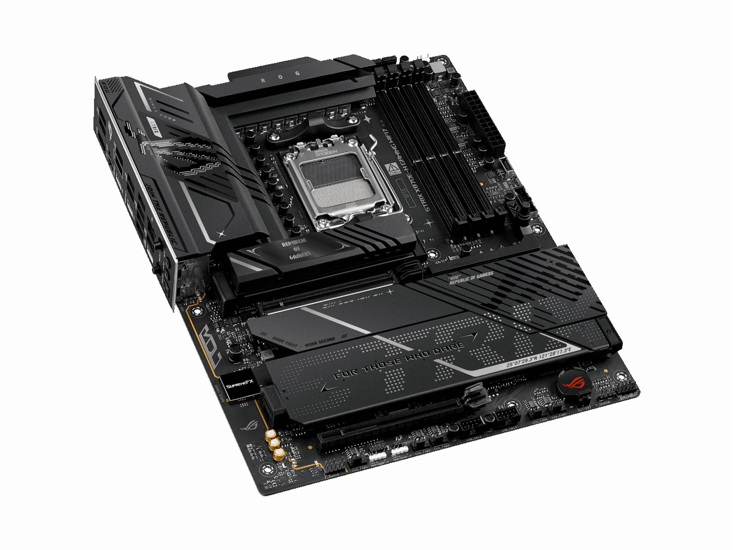 ASUS ROG STRIX X870E-H GAMING WIFI7 AMD X870E-H ATX motherboard with 16+2+1 power stages, Dynamic OC Switcher, Core Flex, DDR5 AEMP, WiFi 7, 4x M.2, PCIe 5.0, Q-Release, dual USB4 ports and USB 10Gbps