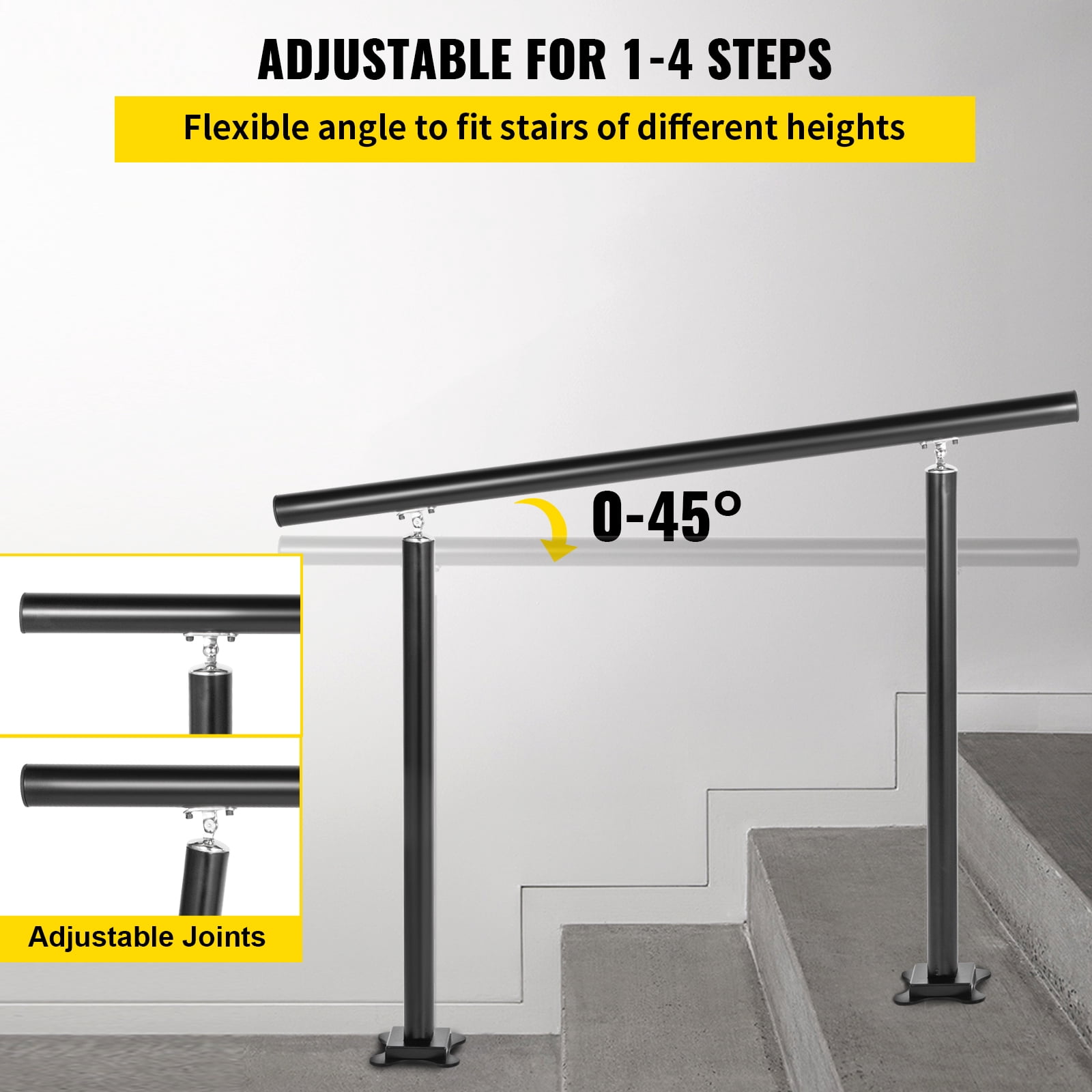 BENTISM 4FT, 34 inch Handrail Outdoor Stairs Adjustable from 0 to 60 Degrees, Outdoor Stair Railing Handrail Black Aluminum Stair Railing for Garden, Office Area