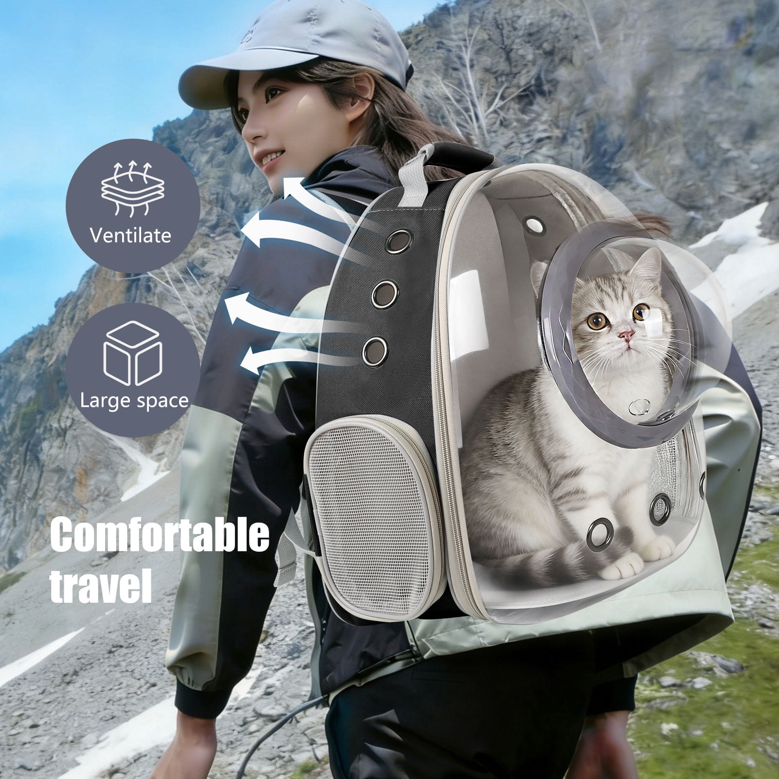 Pet Carrier Backpack for Cat Bunny Small Puppy, Clear Bubble Window and Dome with Extra Soft Pillow, 12 lb Limit