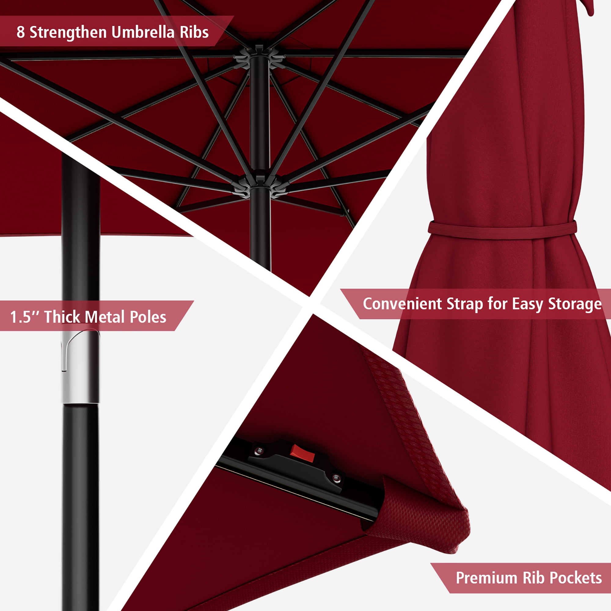 Gymax 10FT Solar Patio Umbrella 112 LED Lighted Umbrella Outdoor Table Market Umbrella Wine