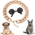 thumbnail image 1 of Gafas de sol y collar para gatos ZHAOCHENG juego de 2 piezas vintage oro rosa, 1 of 5