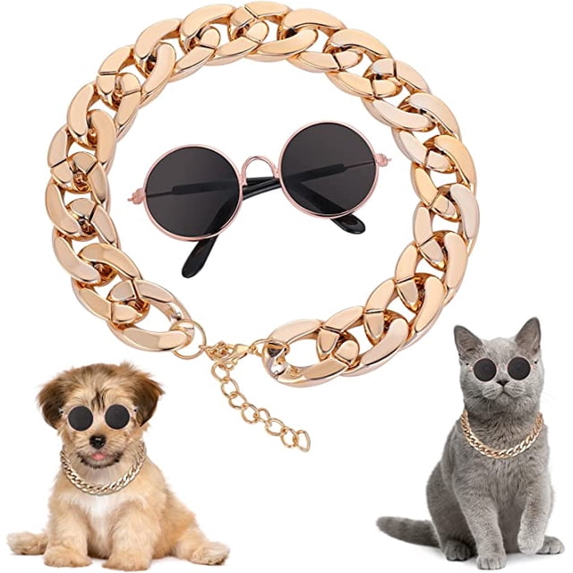 Gafas de sol y collar para gatos ZHAOCHENG juego de 2 piezas vintage oro rosa
