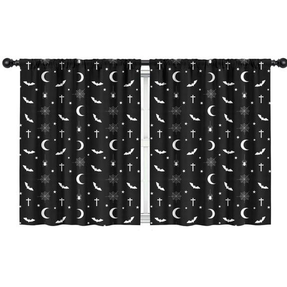 Blackout Kids Curtains,Black White Halloween Bat Moon Spider Pattern Childrens Insulated Curtains Set Of 2,Bedroom Essentials,Toddler Room Decor 42"x54"