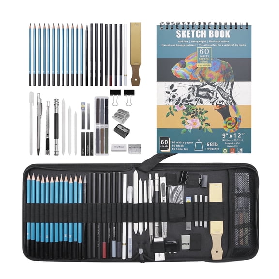 50-Piece - with Sketchbook, Wooden Charcoal & Graphite Pencils for Artists of All Levels
