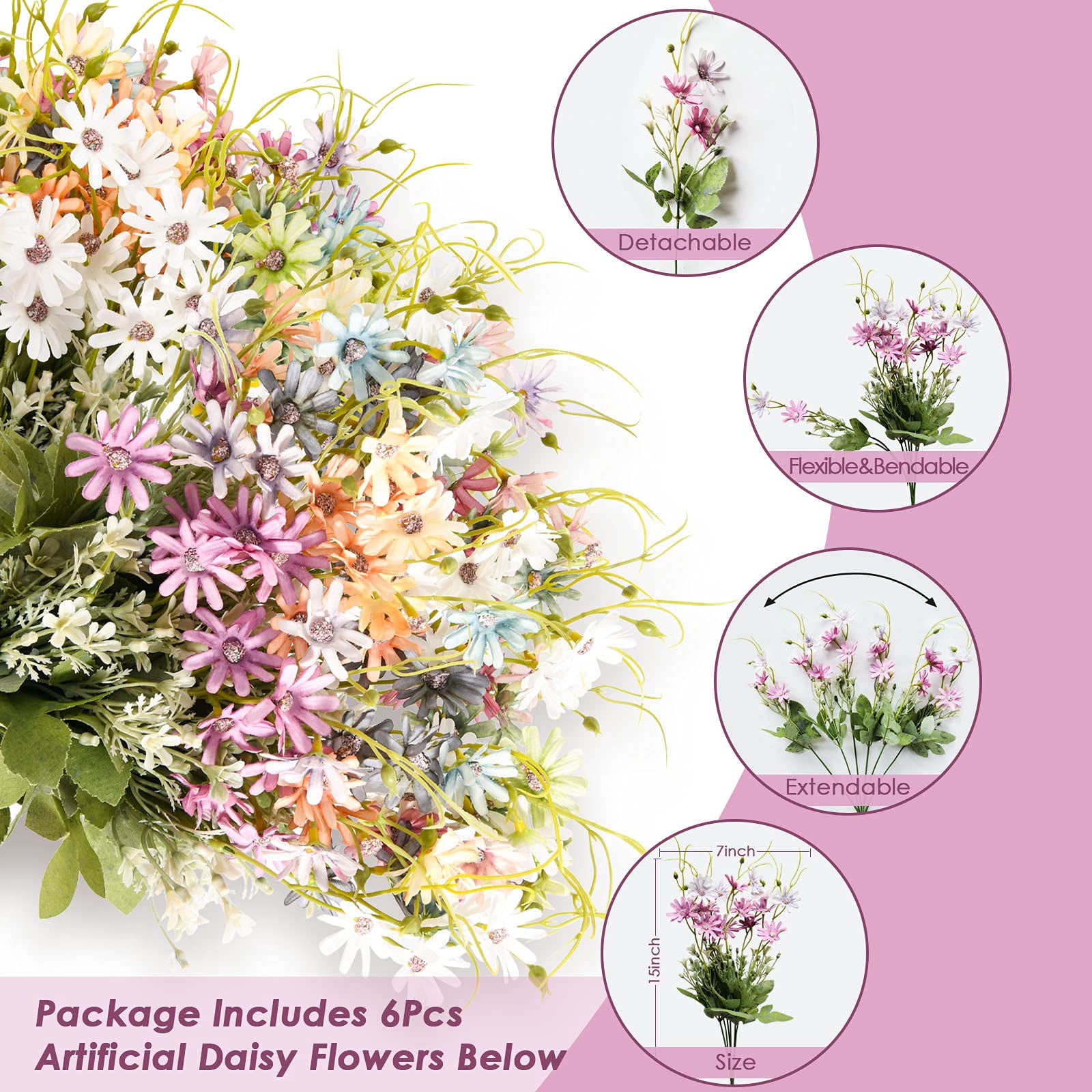 12 Bundles Wildflowers Artificial Flowers Outdoor Fake Daisy UV Resistant Silk Wild Flower Bouquets Faux Plants Plastic Greenery for Decoration Floral Arrangements Home Décor (Mix)