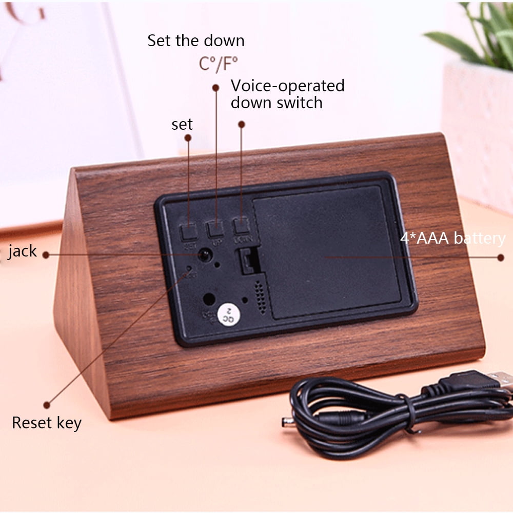 LED creative digital wood clock temperature perpetual calendar rechargeable voice clock