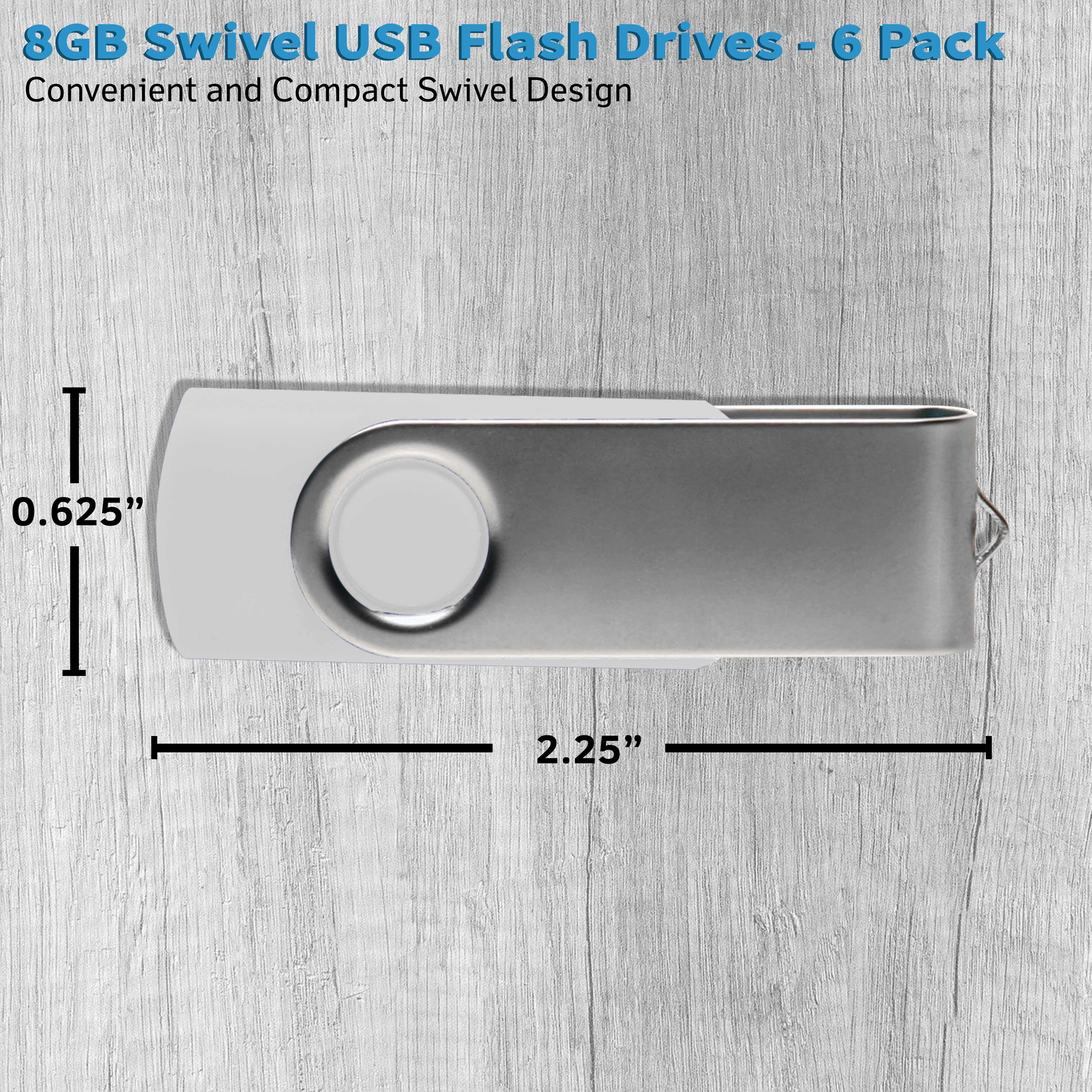 6 Swivel USB Flash Drives Pack, 8GB - Pocket size, Long Data Retention - White