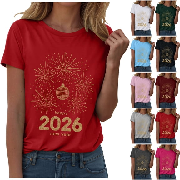 felwors Happy New Year Shirt for Women 2026 New Years Eve T-Shirt Countdown Fireworks Holiday Party Tops(Sky Blue, S)