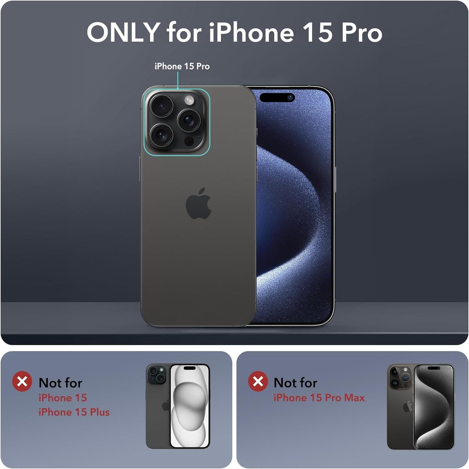 ESR iPhone 15 Pro Case with Stand MagSafe, Military-Grade Drop Proof with 9H+ Tempered Glass Screen Protector, Black