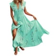 thumbnail image 2 of Womens V Neck Short Sleeve Tummy Dress Floral Print Dress Summer Vacation Beach Maxi Dress Casual for Women Long Sleeve Swing Dress, 2 of 8