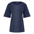 thumbnail image 4 of Cuoff Blouses for Women Fashion Casual Temperament Round Neck Vintage Cotton and Hemp Solid Button Short Sleeve T-Shirt Womens Tops Navy 4X, 4 of 5
