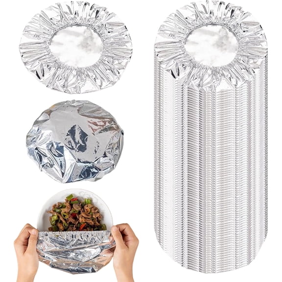 100PCS Reusable Aluminum Foil Food Covers,  Kitchen Fresh-Keeping Insulation Film with Elastic Edges, Thickened Heat-Resistant Material for Bowls, Plate