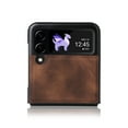 thumbnail image 5 of Compatible with Samsung Galaxy Z Flip 3 Case,Retro Leather Shook-Proof Cover Full Body Slim Lightweight Protective Phone Case Cell Accessories for Samsung Galaxy Z Flip 3 5G 2021, Brown, 5 of 11