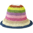 thumbnail image 4 of CoCopeaunts Straw Bucket Hat Women's Rainbow Striped Woven Summer Breathable Hollow Fisherman Hat Crochet Sunscreen Bucket Cap, 4 of 8
