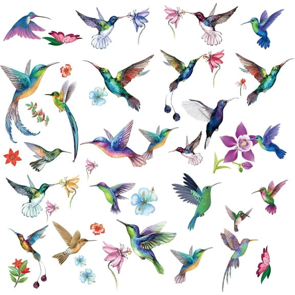 8 Sheets Hummingbirds Window Clings Birds Flower Colorful Spring Wall Decals Stickers Peel and Stick PVC Waterproof Adhesive Decor