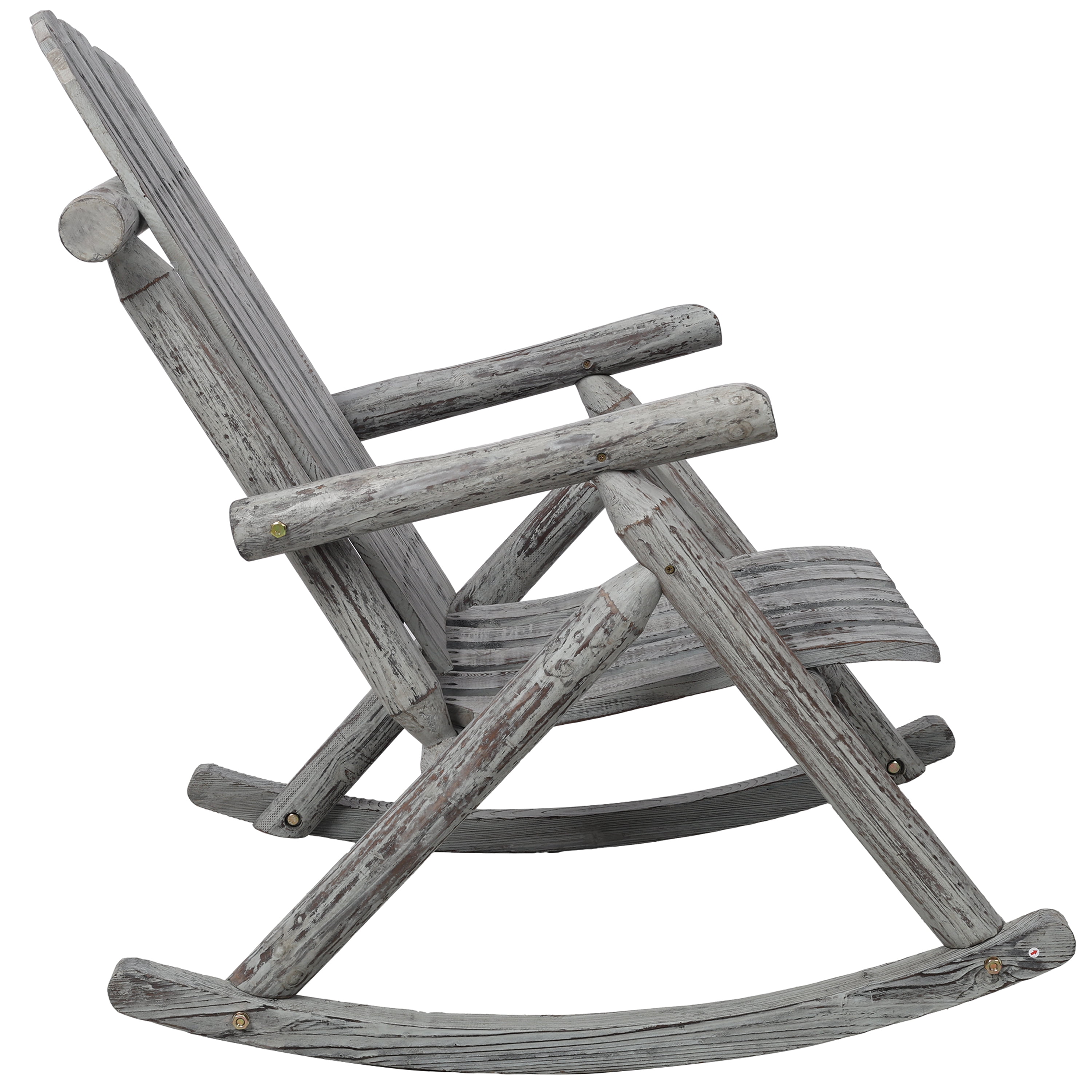 Fir Wood Porch Rocking Chair, Durable Log Style Outdoor Indoor Leisure Rocker, Brown