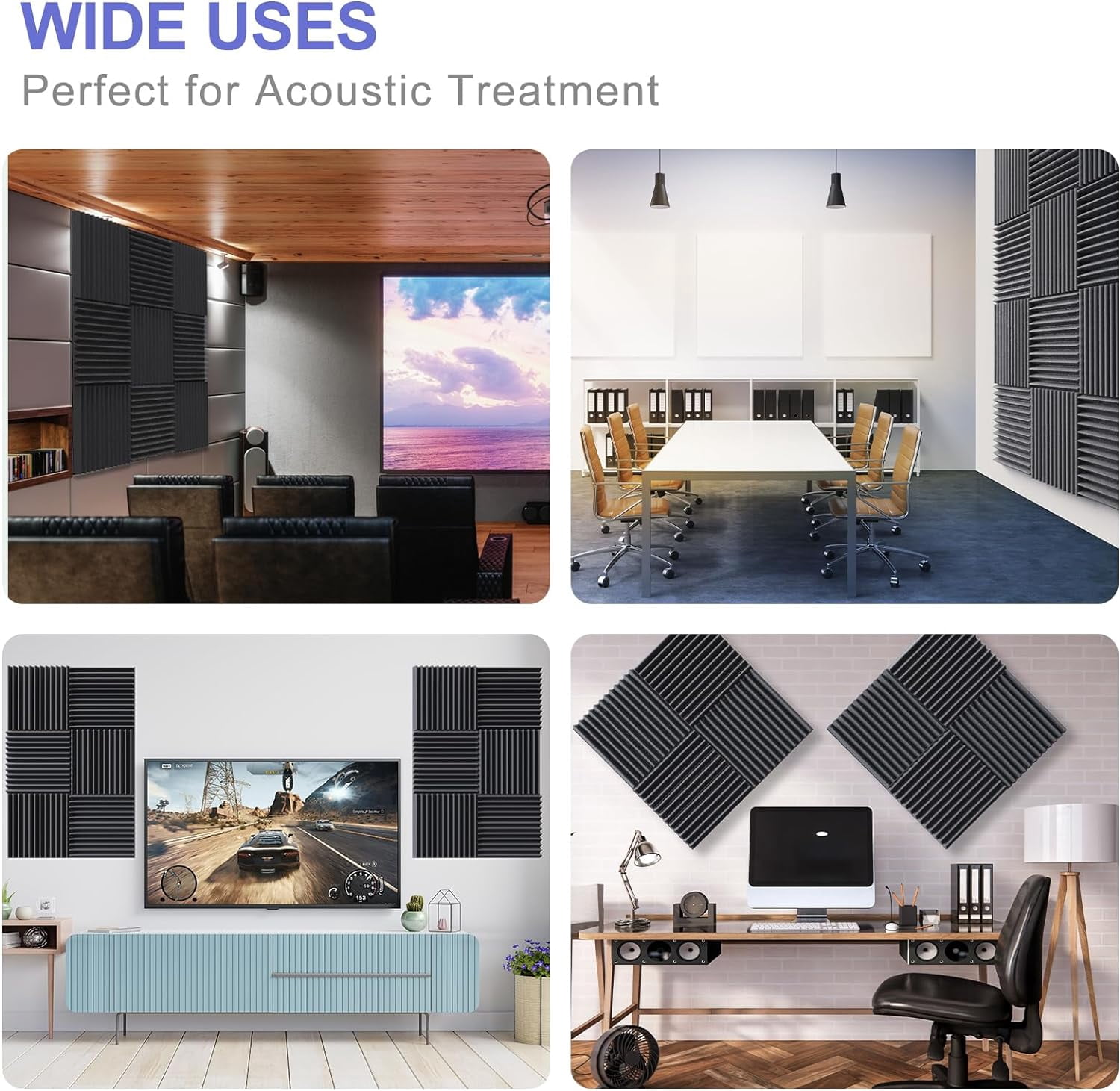 Self-Adhesive Sound Proof Foam Panels, Fast Expand Acoustic Panels, Fire-resistant High Density Sound Deadening Panels, 48 Pack