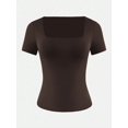 thumbnail image 5 of Womens Solid Short Sleeve Square Neck T Shirt Summer Blouse For Women, 5 of 6
