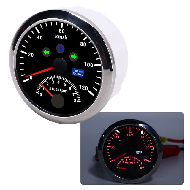 GPS Speedometer, Red Backlight LCD Display 85mm RPM Gauge 0-8000rpm For Yacht RV Truck Black,White