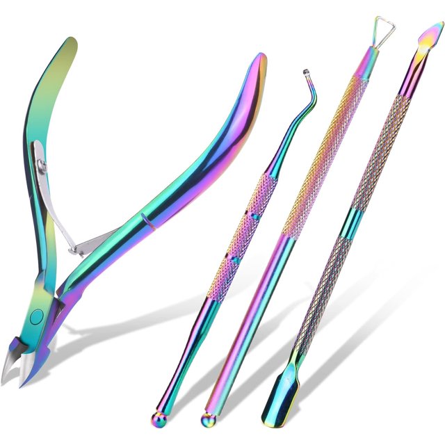 Pinzas para cutículas, 4 en 1, cortadores de tijeras para quitar cutículas con empujador de cutículas, herramientas de manicura, cortacutículas de acero inoxidable resistente, cortaúñas para reparar