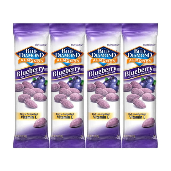 Snack Pack Blue Diamond Almonds, Blueberry Flavor, 1.5 oz Each, Convenient 4-Pack, Healthy On-the-Go Snack, High Protein, Gluten-Free, Heart-Healthy, Non-GMO