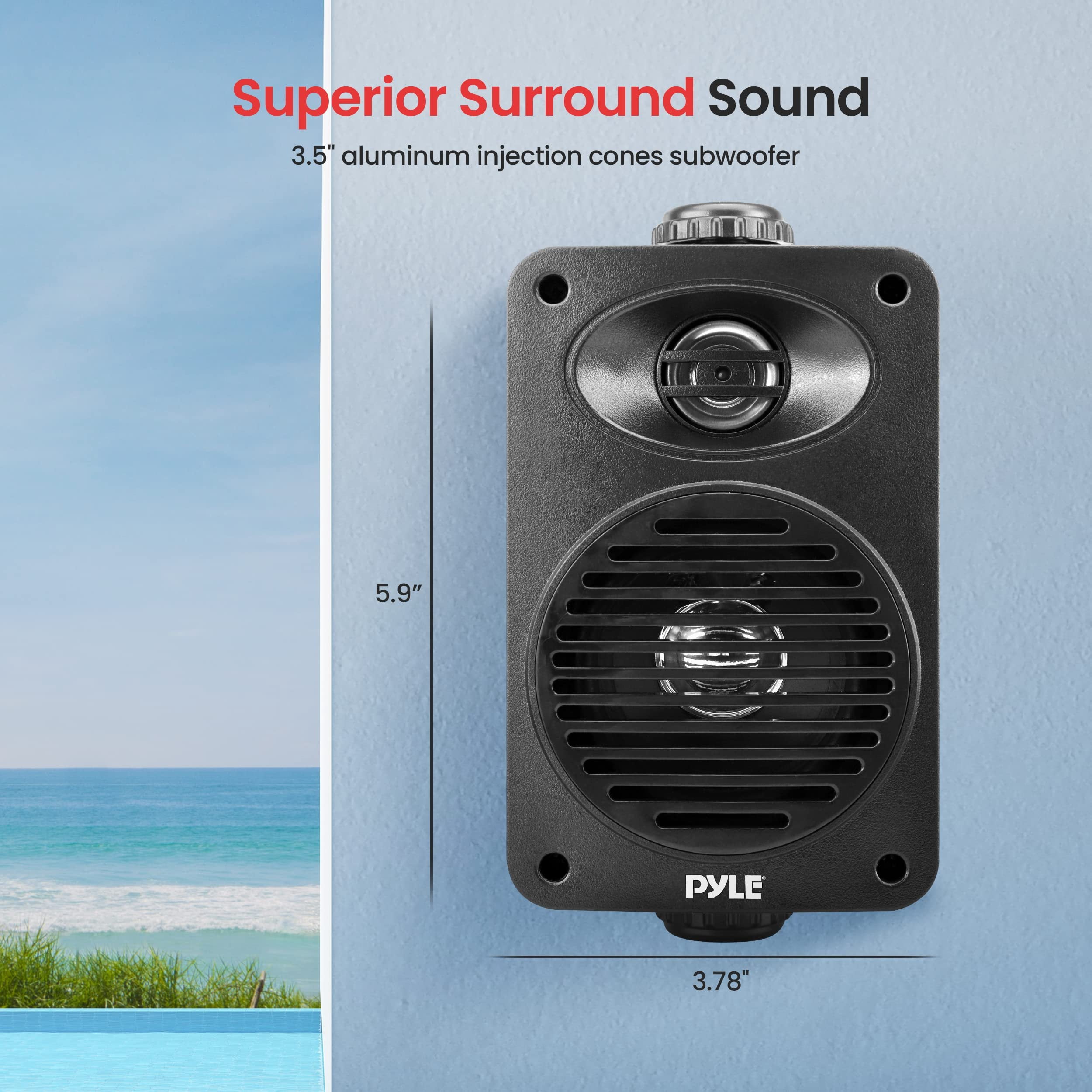 3.5” 2-Way Indoor/Outdoor Bluetooth Speaker System - 1/2” High Compliance Polymer Tweeter (Black)