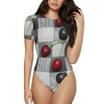 thumbnail image 2 of Uemuo Cherries laid Pattern Women's One Piece Short Sleeve Swimsuit Rash Guard Surfing Modest Quick-drying Swimsuit Beach Essentials-Medium, 2 of 9