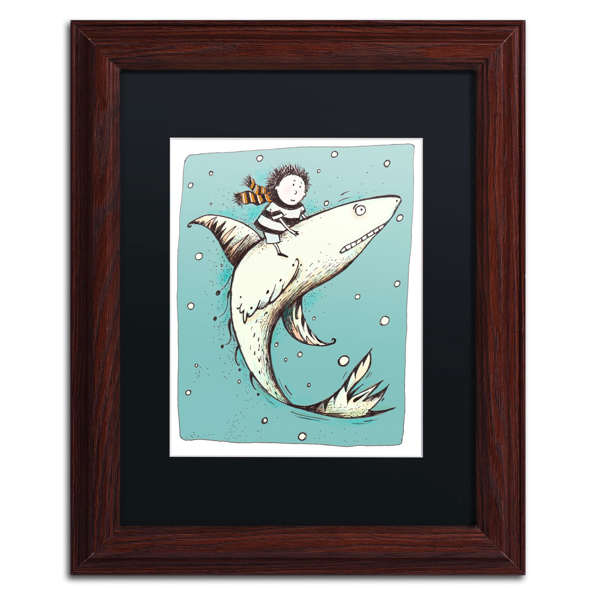 Carla Martell 'Fish Boy' Black Matted Framed Art