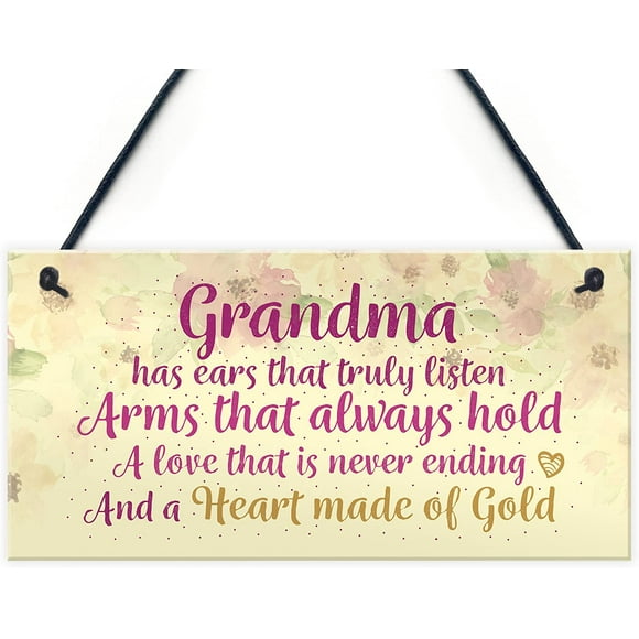 Heart of Gold Grandparent Grandma Gran Nan Plaques Floral Wooden Sign Birthday Gift Keepsake 12"x6"