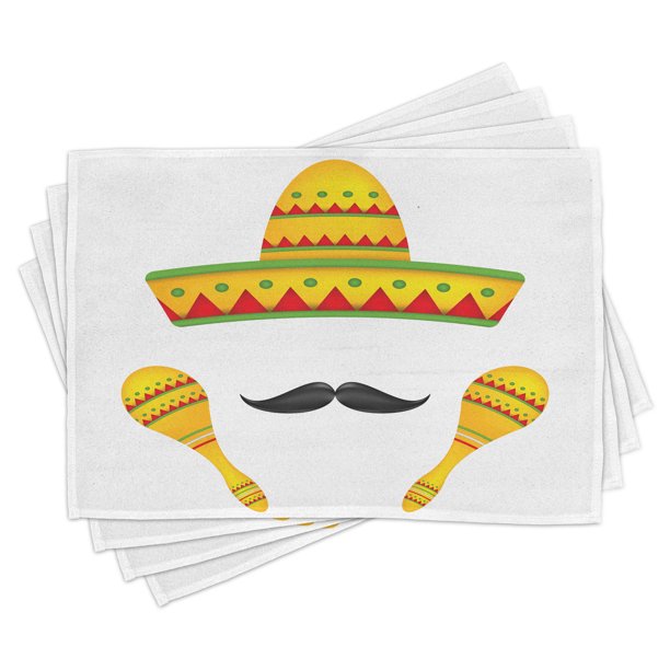 Mexican Placemats Set of 4 Famous Centerpiece Icons of Mexico Sombrero