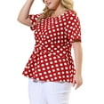 thumbnail image 5 of Unique Bargains Women's Plus Size Short Sleeve Solid Outfits Fashion Wrap Peplum Tops 4X Red White, 5 of 8