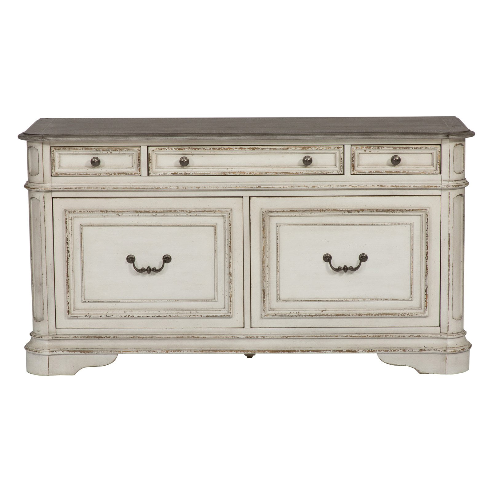 Magnolia Manor Antique White Mirrored Credenza with 5 Drawers