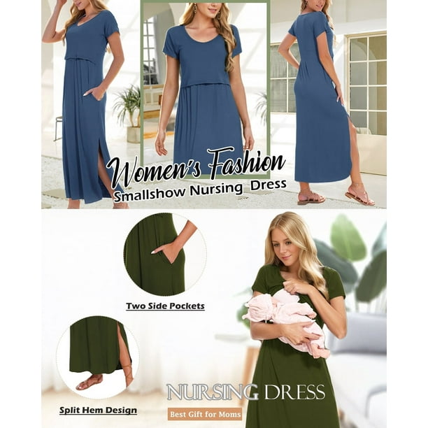 Smallshow Women s Split Maternity Long Dresses Nursing Dresses for Breastfeeding Walmart Business Supplies