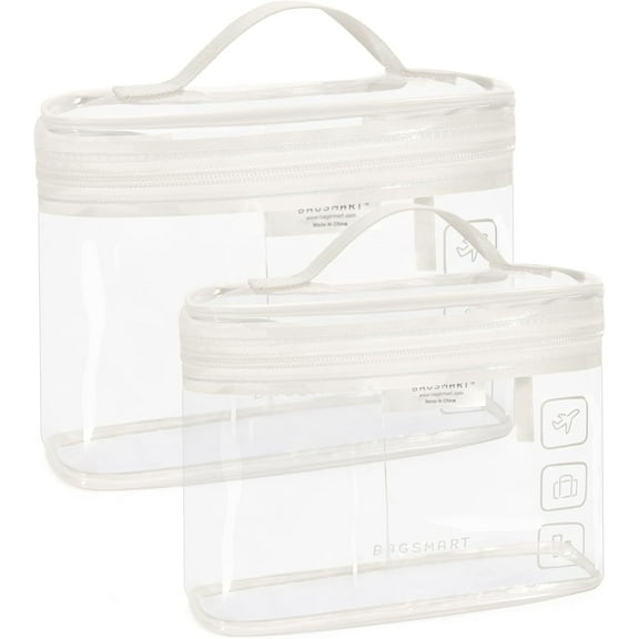 TSA Approved Toiletry Bag, 2 Pack Clear Makeup Cosmetic Bag Organizer, Quart Size Travel Bag for Toiletries, Carry-on Travel Accessories Essentials, White