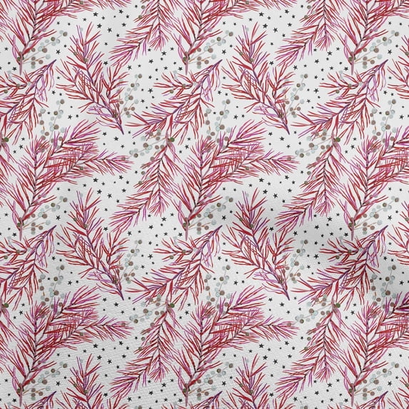oneOone Viscose Chiffon Red Fabric Leaves,Bell & Baubles Dress Material Fabric Print Fabric By The Yard 42 Inch Wide