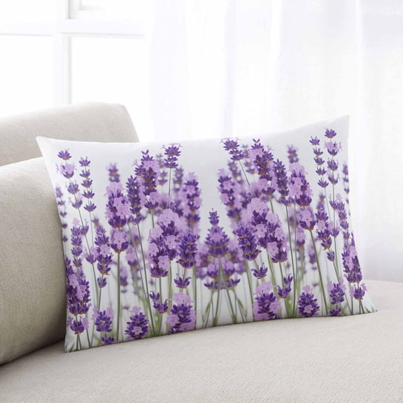 Purple Lavender Standard Size Pillow Cover, Pillowcase Protectors with Zipper, Breathable Decorative Throw Pillow Case Cover, Farmhouse Pastoral Botanical Floral Pillow Shams for Couch Sofa 20x26Inch