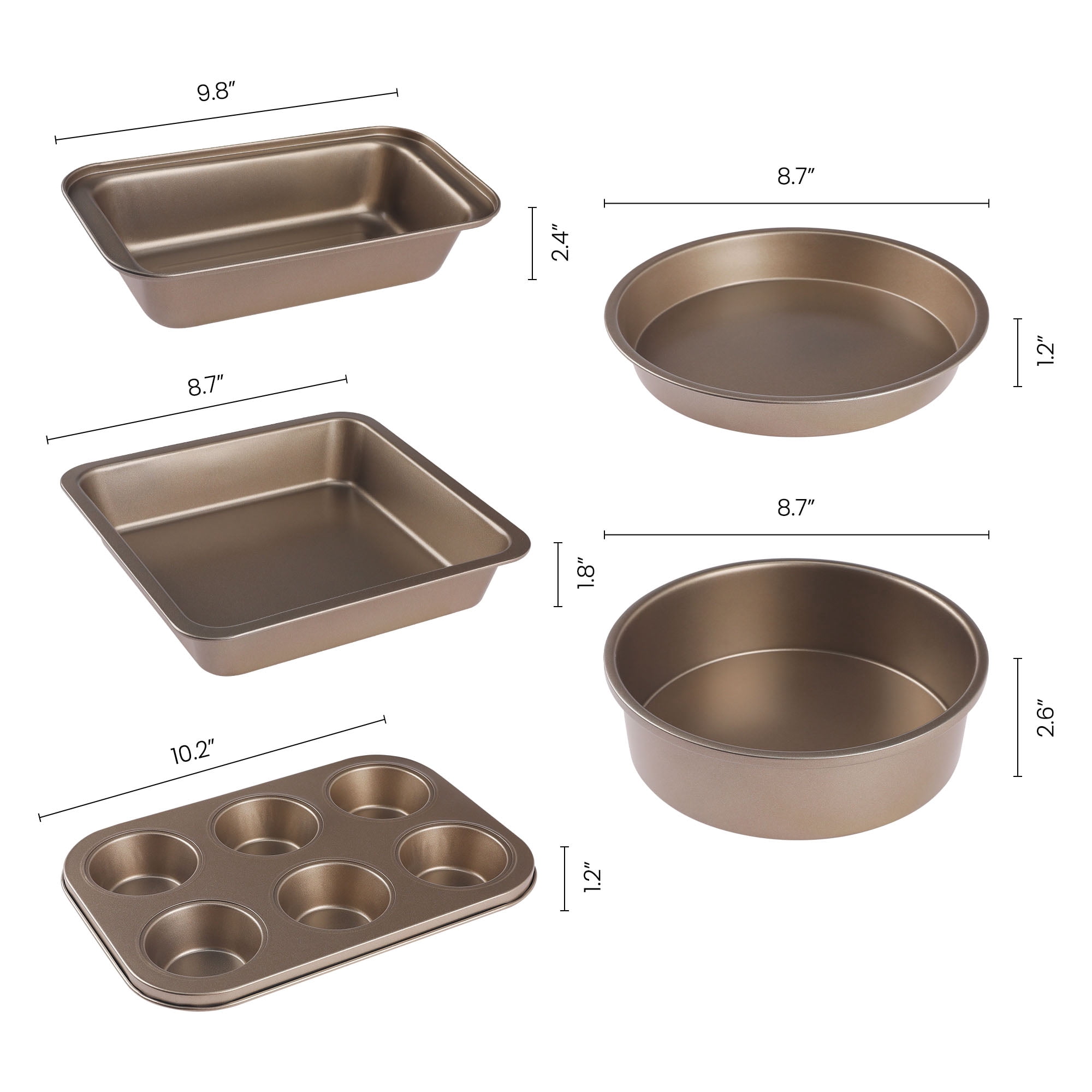 Unique Bargains Nonstick Bakeware Set Baking Pans Set Gold 5 Pcs
