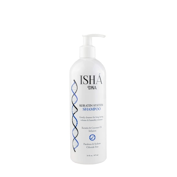 Champú ISHA DNA Keratin Treatment System - Aceite de coco sin sulfatos ni parabenos infundido para todo tipo de cabello (16 onzas líquidas)