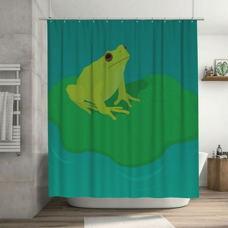 Animal Frog Water Lily Pattern Shower Curtain, Amphibian Waterproof Bath Curtains for Bathroom Decorations, 72 x 72 inches