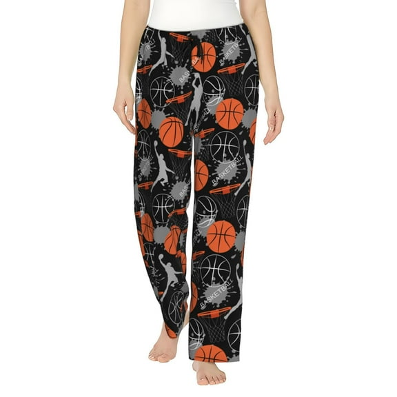 Basket Ball Women's Comfy Pajama Pants With Pockets,Soft Stretch Drawstring Lounge Pants, Soft Casual Wide Leg Pjs Sleep Bottoms Medium