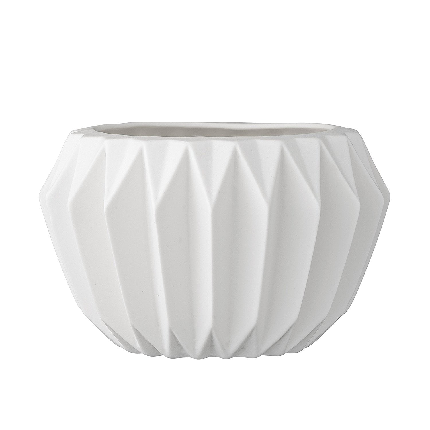 Bloomingville Round Ceramic Fluted Flower Pot Shallow White Garden Pot