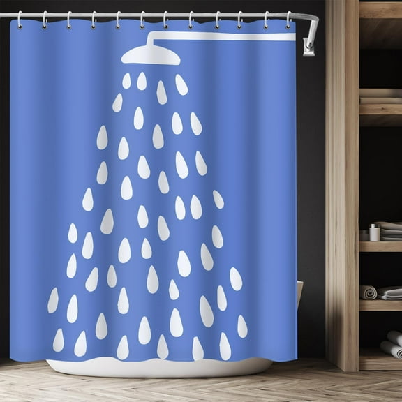 Blue Shower Curtain for Bathroom Modern Minimalist Shower Curtain Set Blue and White Shower Head Fun Shower Curtains Bathroom Curtains for Bathing with 12 Hooks, 72x72 Inch