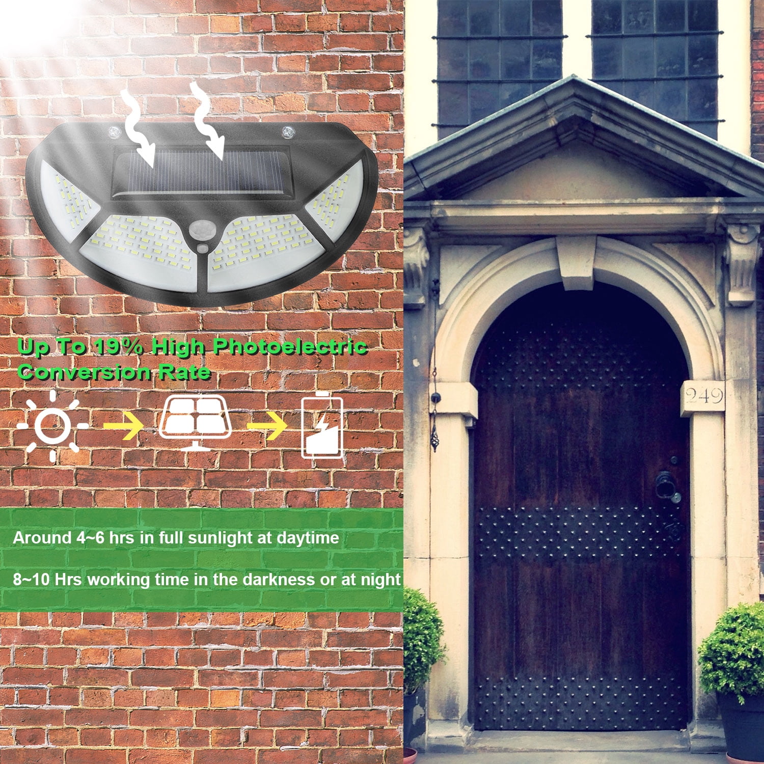 Solarek Wall Solar Powered Lights Outdoor 102 LEDs IP65 Waterproof Solar Lamps Motion Sensor Illumination Garage Lights for Garden Front Door Porch