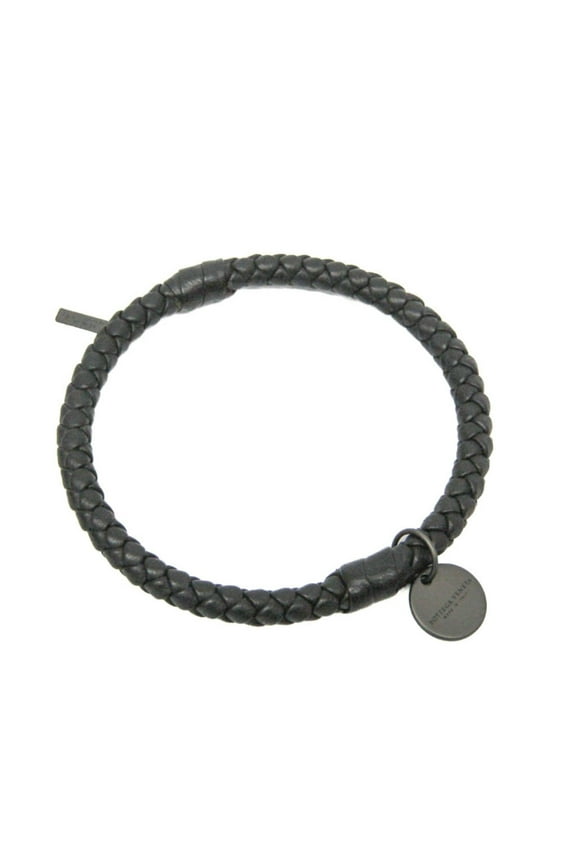 Pre-Owned Bottega Veneta Intrecciato Leather No Stone Bangle Black (Good)