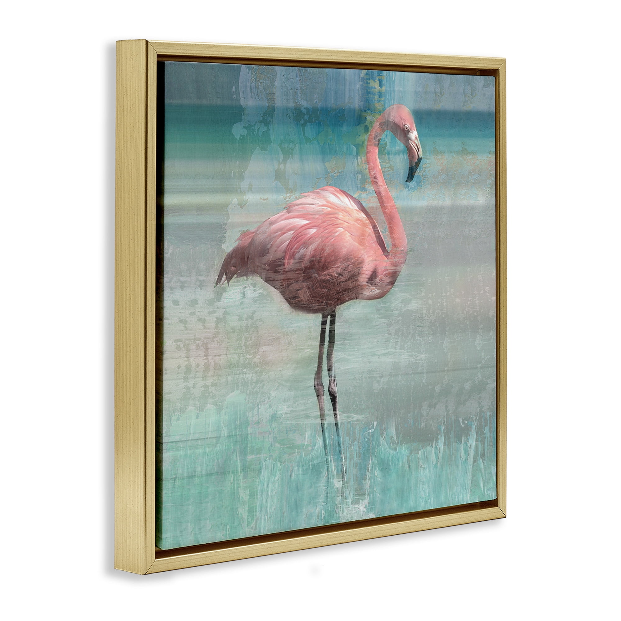 Stupell Industries Layered Flamingo Bird Portrait Animals & Insects Painting Gold Floater Framed Canvas Art Print Wall Art, 18 x 18