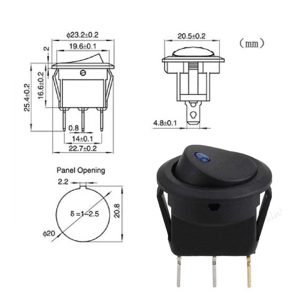 Lot De 5 Interrupteurs Bascule Ronds 12V à LED Bleue - Pour Bateau, Camping-car, Voiture - Neuf