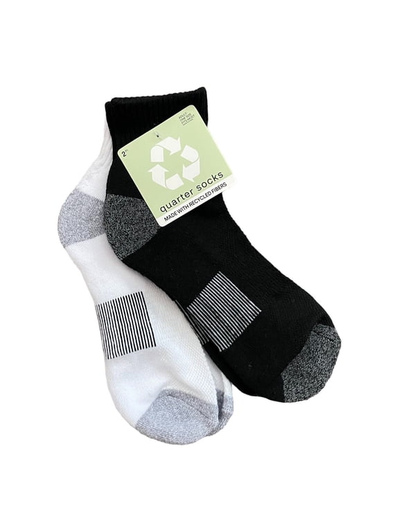 Eco-Friendly Quarter Socks - Black & White, 2-Pack (Adult One Size)