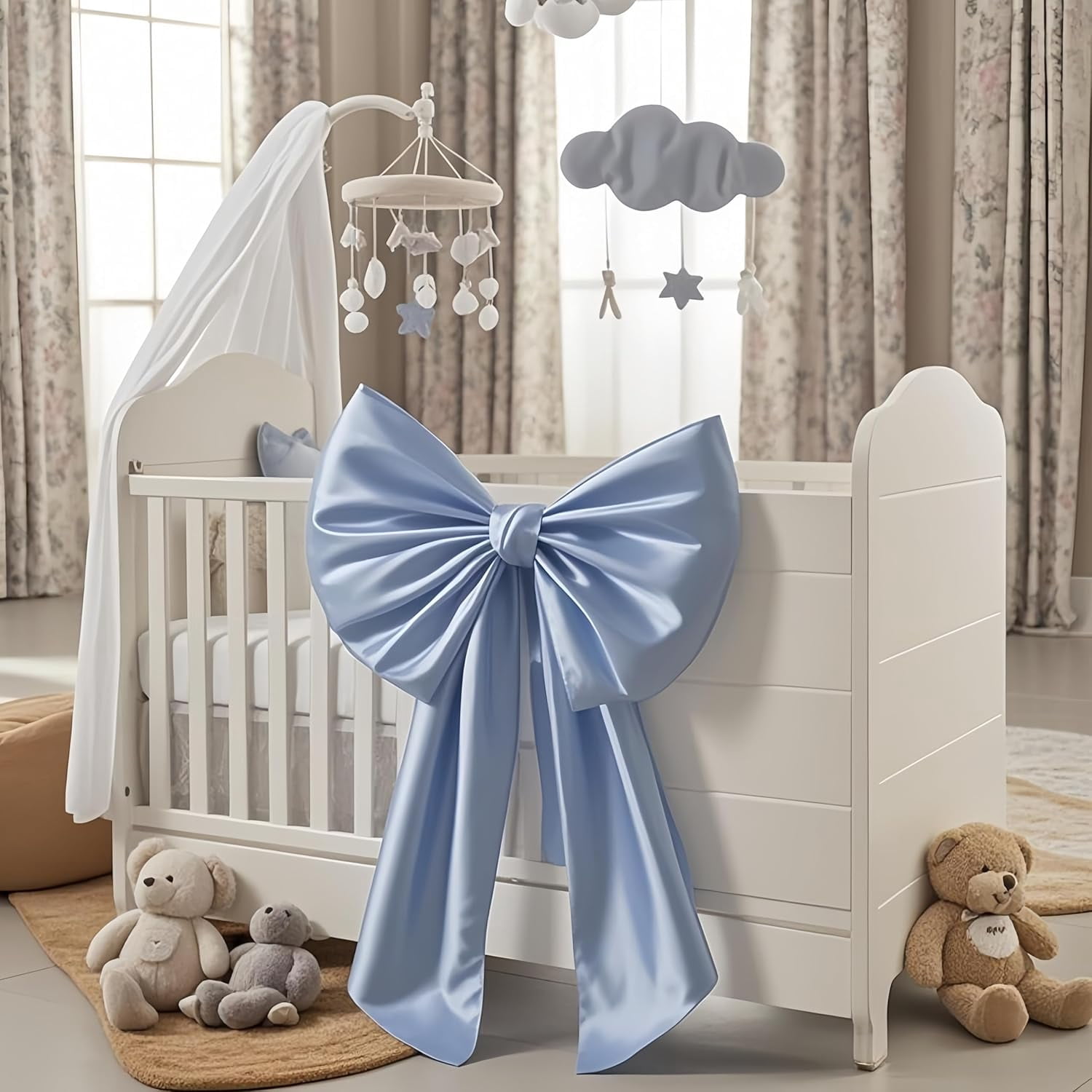 Big Blue Bow Room Decor 40x24 in Large Baby Blue Coquette Decorations for Party, Giant Ribbon Tie as Something Blue for The Bride on Wedding Backdrop Wall Decor (Internal Stability Layer)