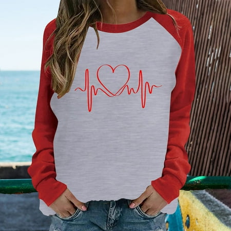 Lilgiuy Long Sleeve Compression Shirts for Women Casual Patchwork Letter Printed Round Neck Autumn Tops for Fishing Hiking Climbing