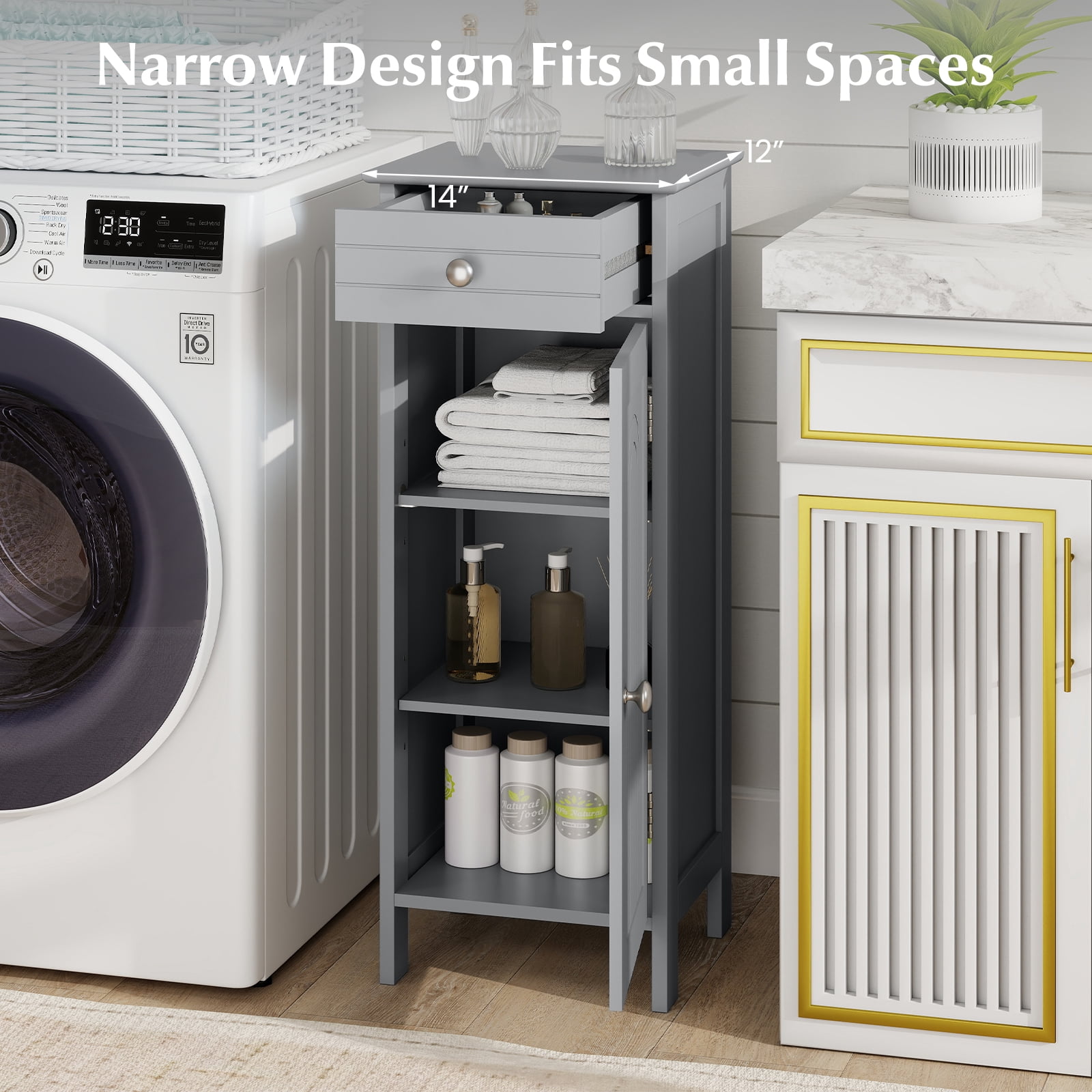 Giantex Floor Storage Cabinet, Multifunctional Freestanding Bathroom Storage Cabinet with Two Adjust Shelves, Ideal for Bathroom, Living Room or Bedroom (Grey)